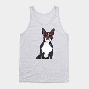 Cool Hipster Black and White Boston Terrier T-Shirt for Dog Lovers Tank Top